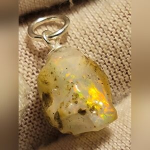 5ctw Pendant Natural Red Ethiopian Fire Opal Rough Crystal 925 silver Bail - New